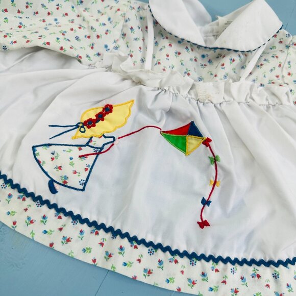 Vintage 60s Baby Girl Top Peter Pan Collar Bric Brac Trim Floral 60s Embroidery - Picture 2 of 7